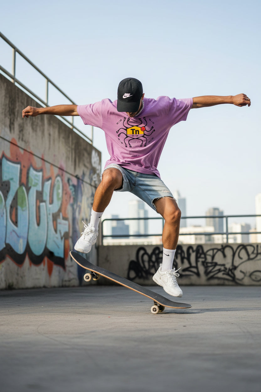 Pink T-shirt with a graphic design 