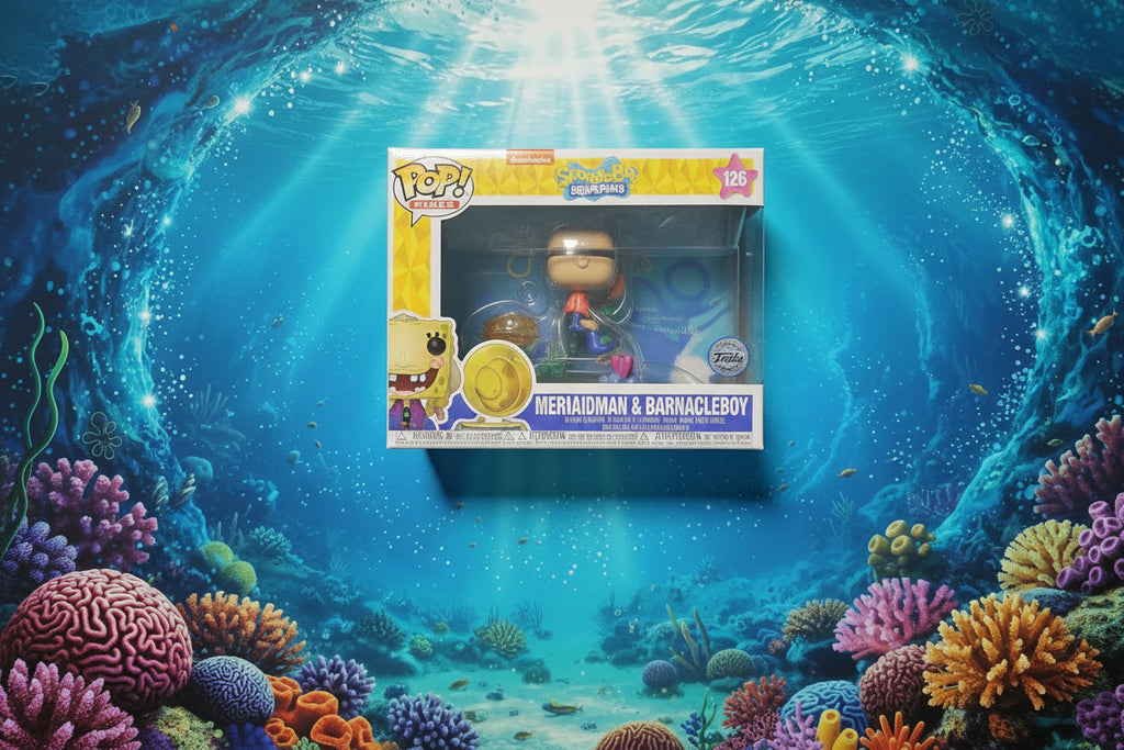 Funko Pop Mermaidman & Barnacle Boy with the Invisible Boatmobile  special