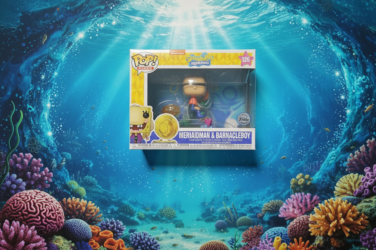 Funko Pop Mermaidman & Barnacle Boy with the Invisible Boatmobile  special