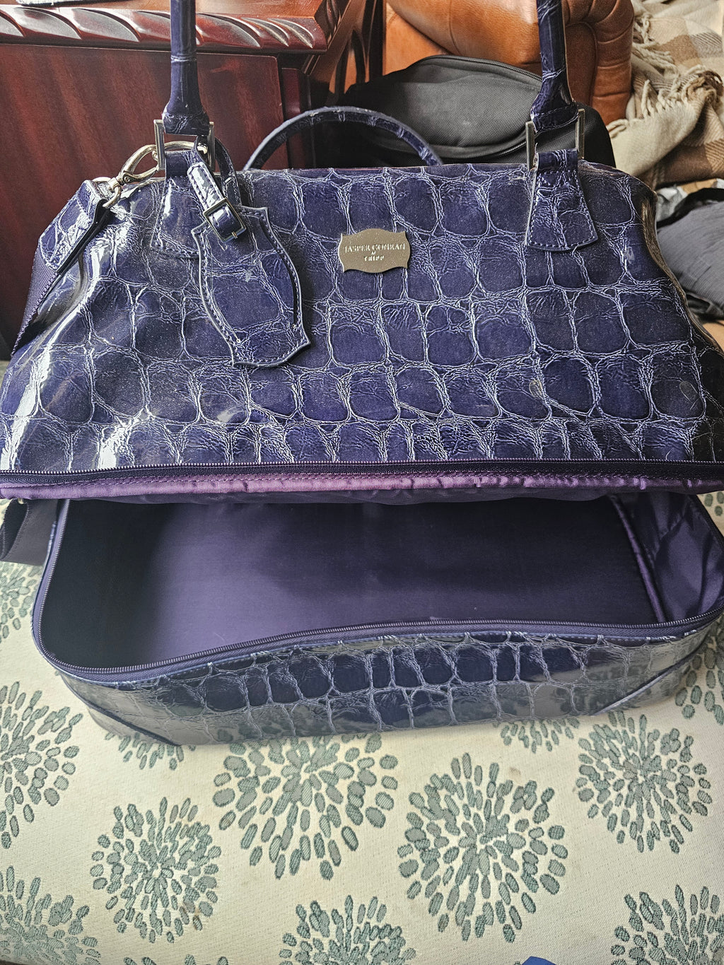 Jasper Conran Tripp Purple  Croc-Effect Weekender / cabin bag (Pre loved)