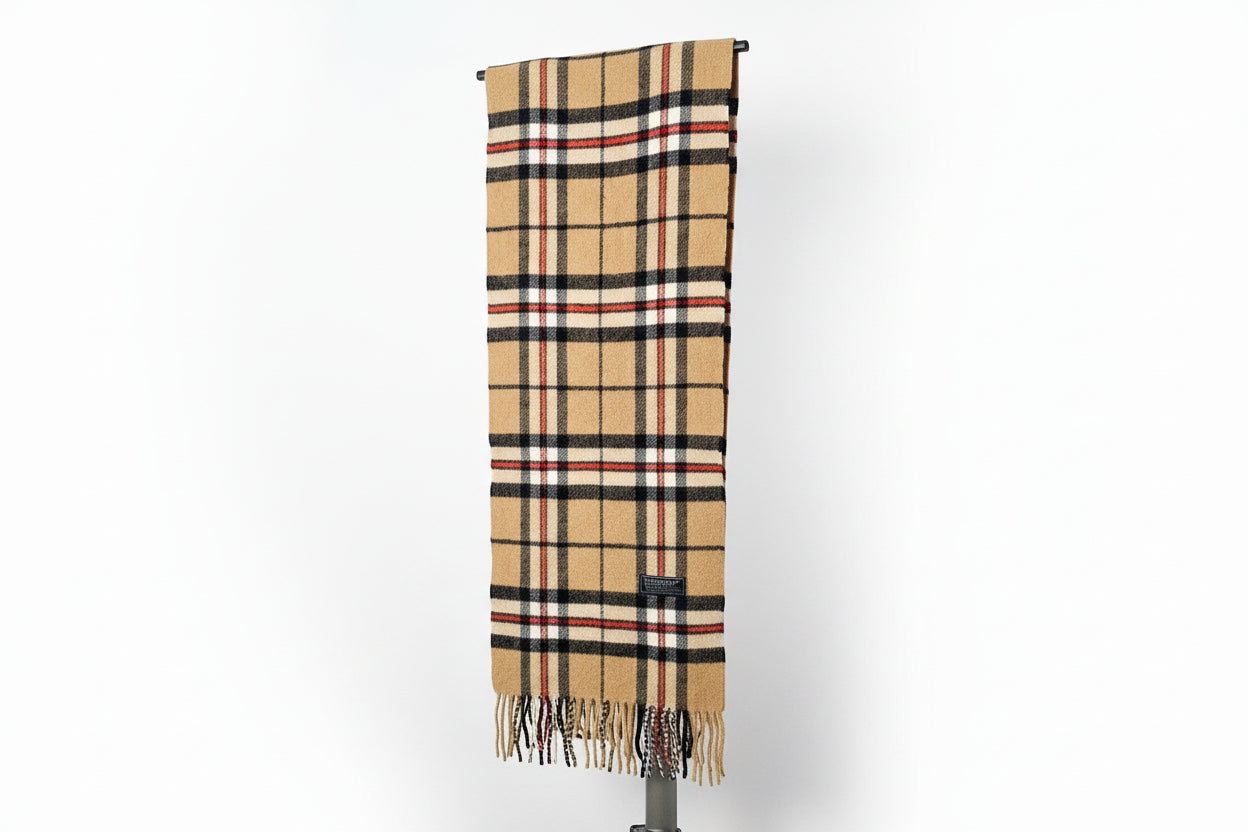 Vintage Burberry 100% Lambswool Scarf Classic Check Pattern beige  (Pre Loved)