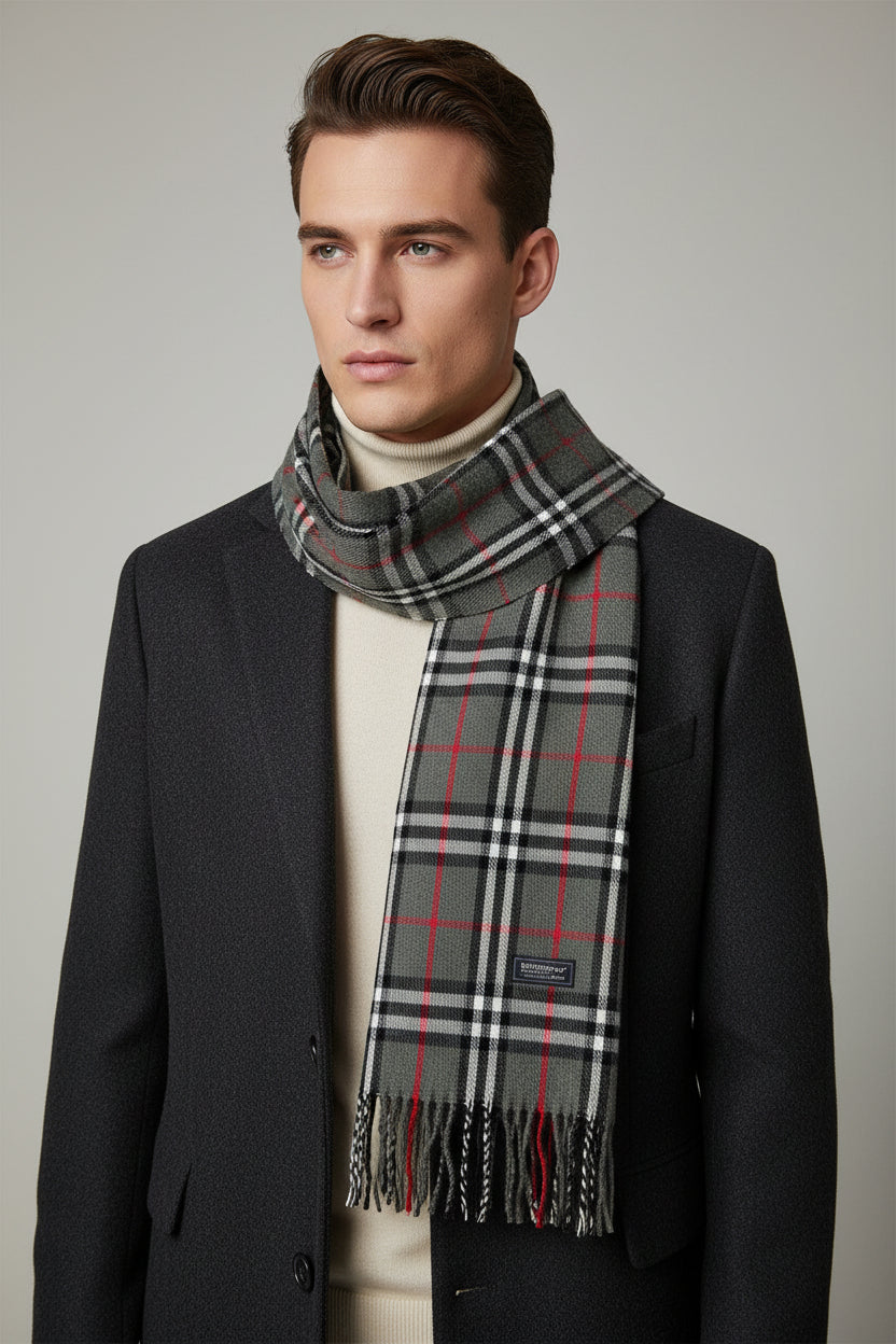 Vintage Burberry 100% Lambswool Scarf Classic Check Pattern gray  (Pre Loved)