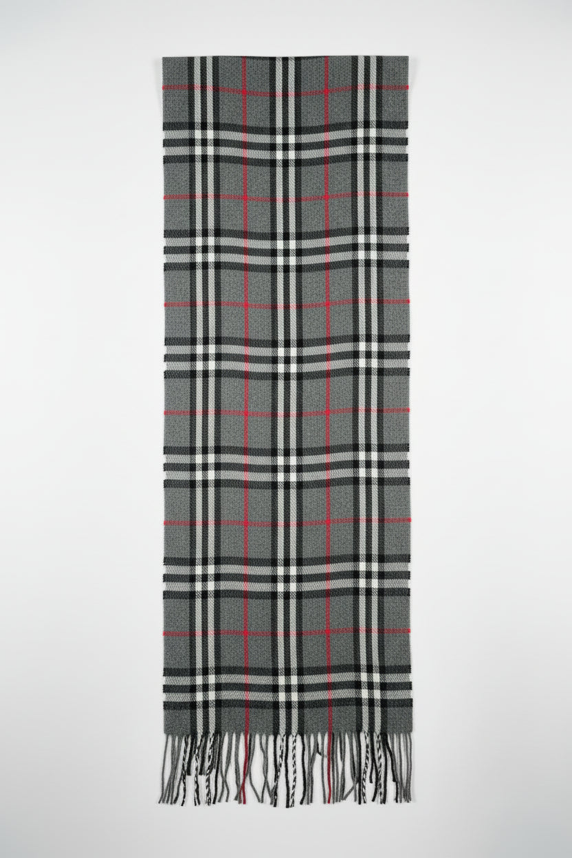 Vintage Burberry 100% Lambswool Scarf Classic Check Pattern gray  (Pre Loved)