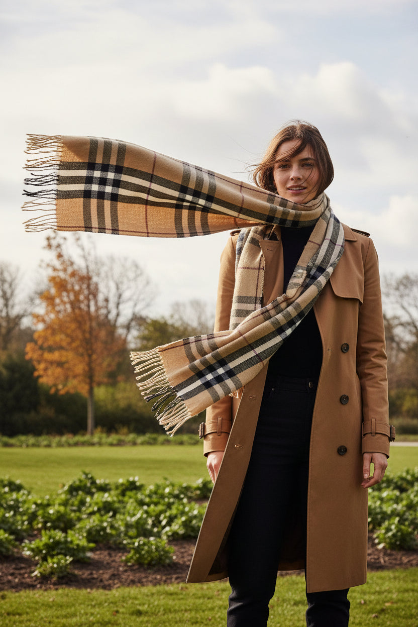 Vintage Burberry 100% Lambswool Scarf Classic  wide Check Pattern  (Pre Loved)