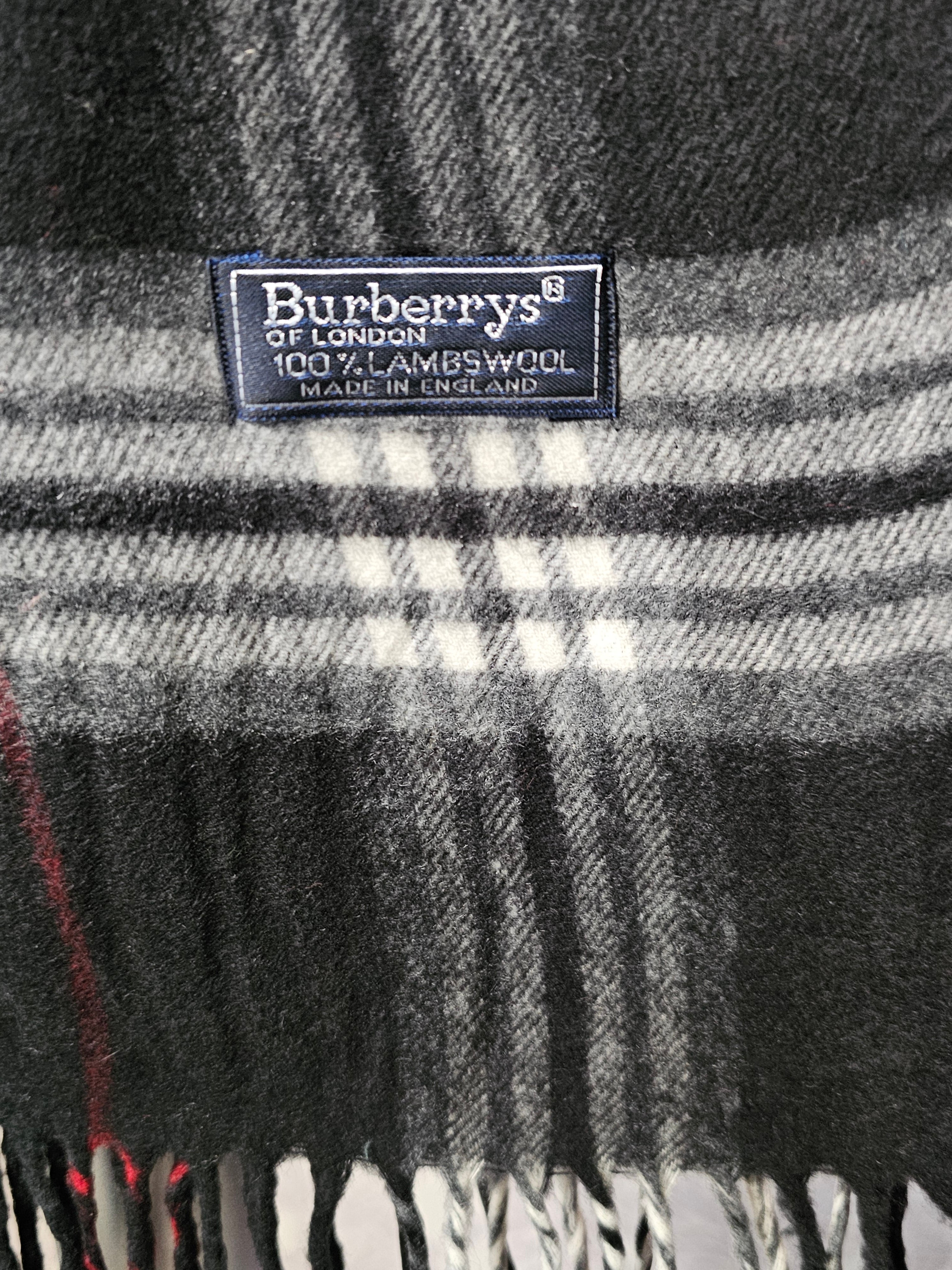 Vintage Burberry 100% Lambswool Scarf Classic Check Pattern  black, red, and white pattern   (Pre Loved)