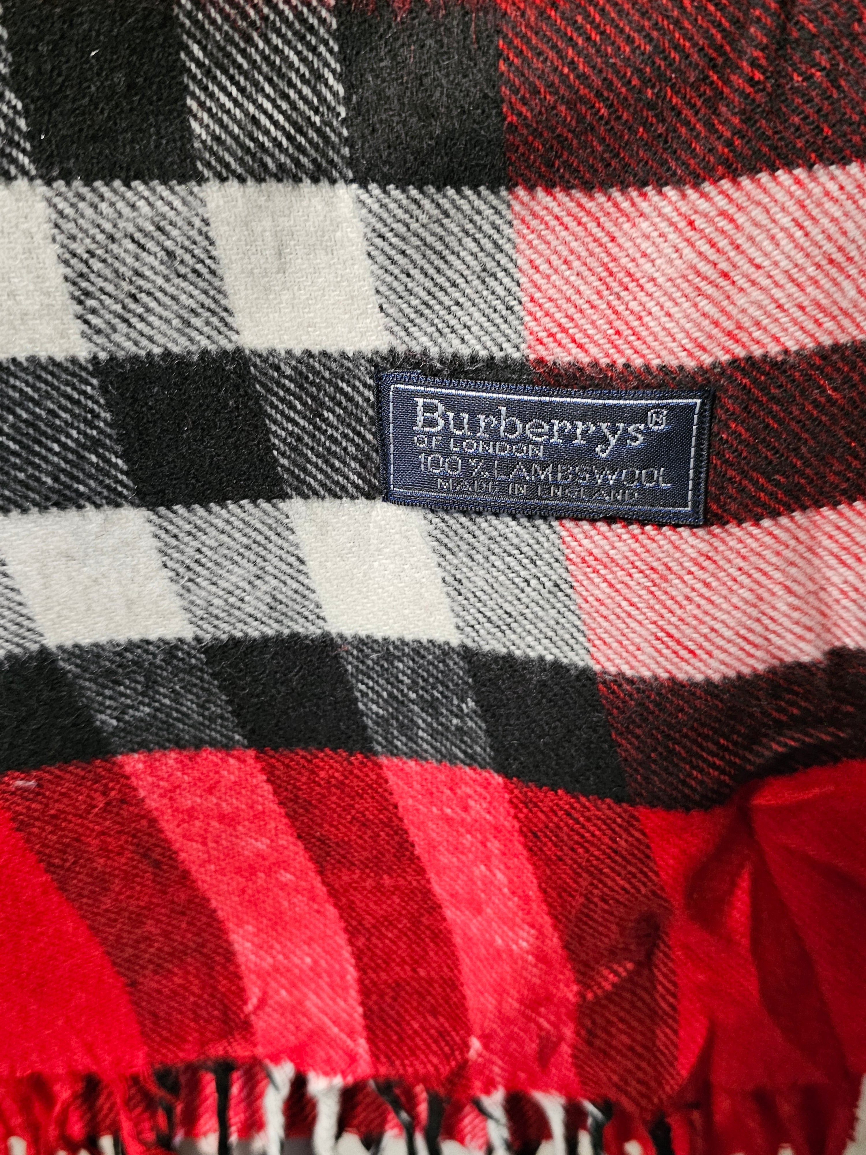 Vintage Burberry 100% Lambswool Scarf Classic Check Pattern Red (Pre Loved)