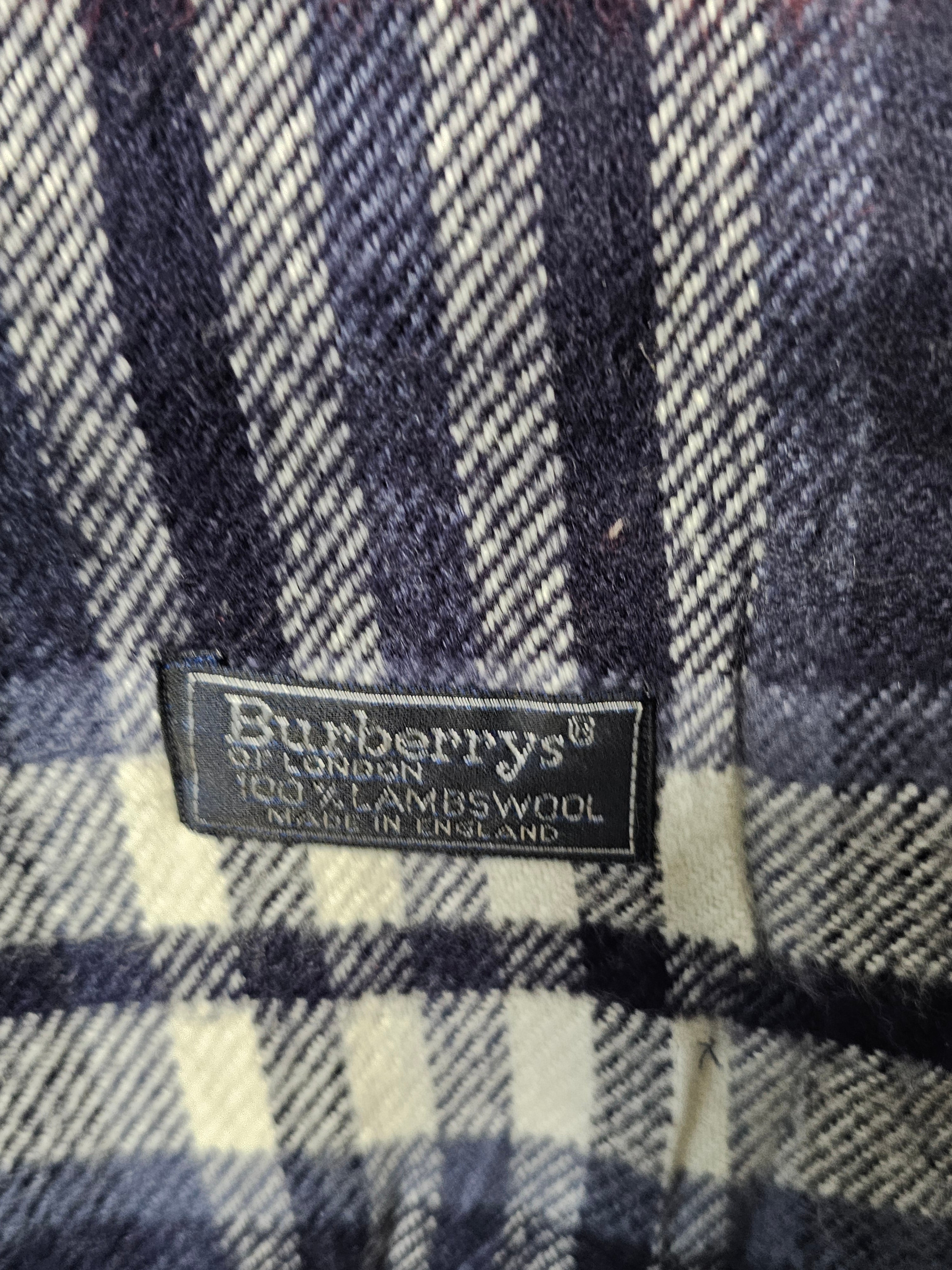 Vintage Burberry 100% Lambswool Scarf Classic Check Pattern Dark Blue (Pre Loved)