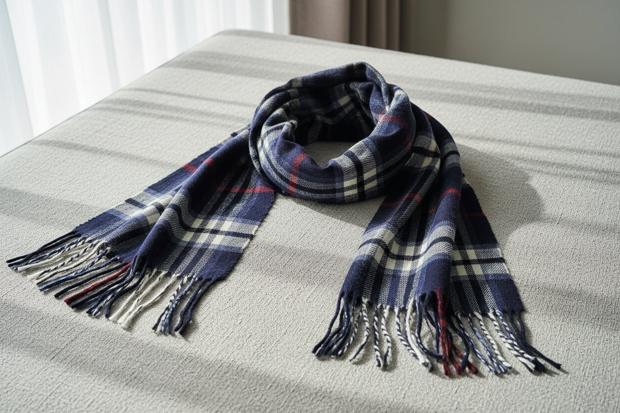 Vintage Burberry 100% Lambswool Scarf Classic Check Pattern Dark Blue (Pre Loved)