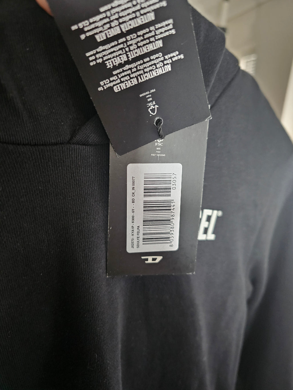 Diesel Black Hoodie  Six 6y Children