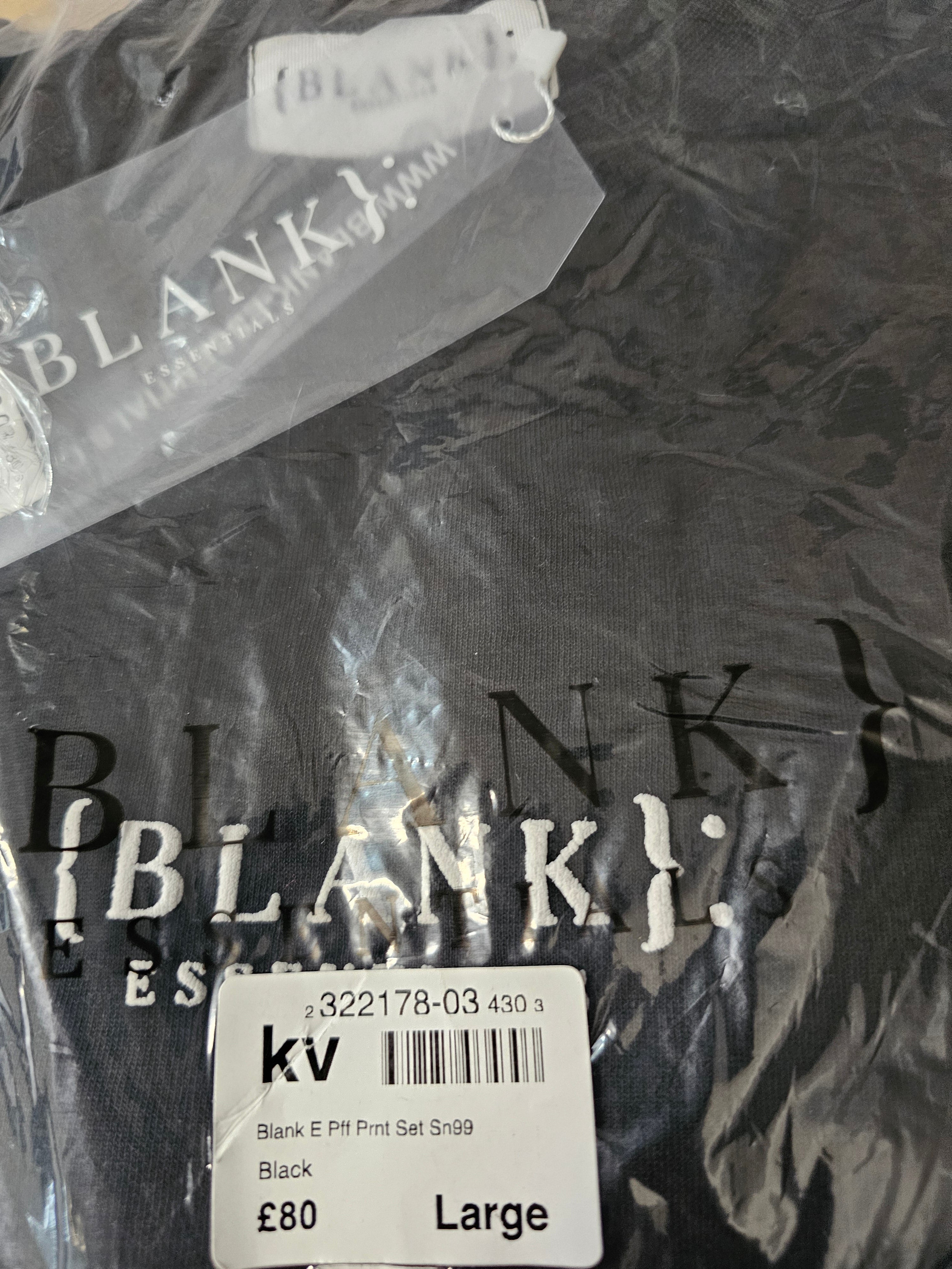 Blank Essentials Blank Puff Print T-shirt Short Set,  Size Large,  Black
