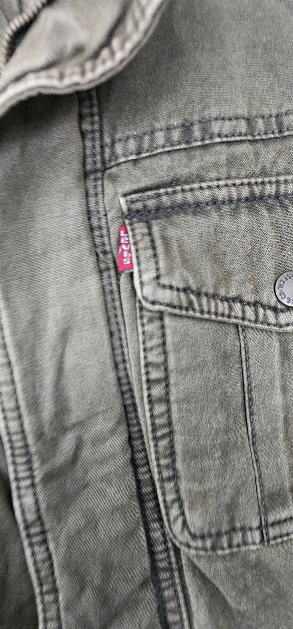 Levis Jacket Mens Medium Khaki Green Trucker Canvas Type 3 Chore Utility Casual (PreLoved)
