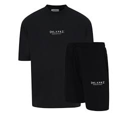 Blank Essentials Blank Puff Print T-shirt Short Set,  Size Large,  Black
