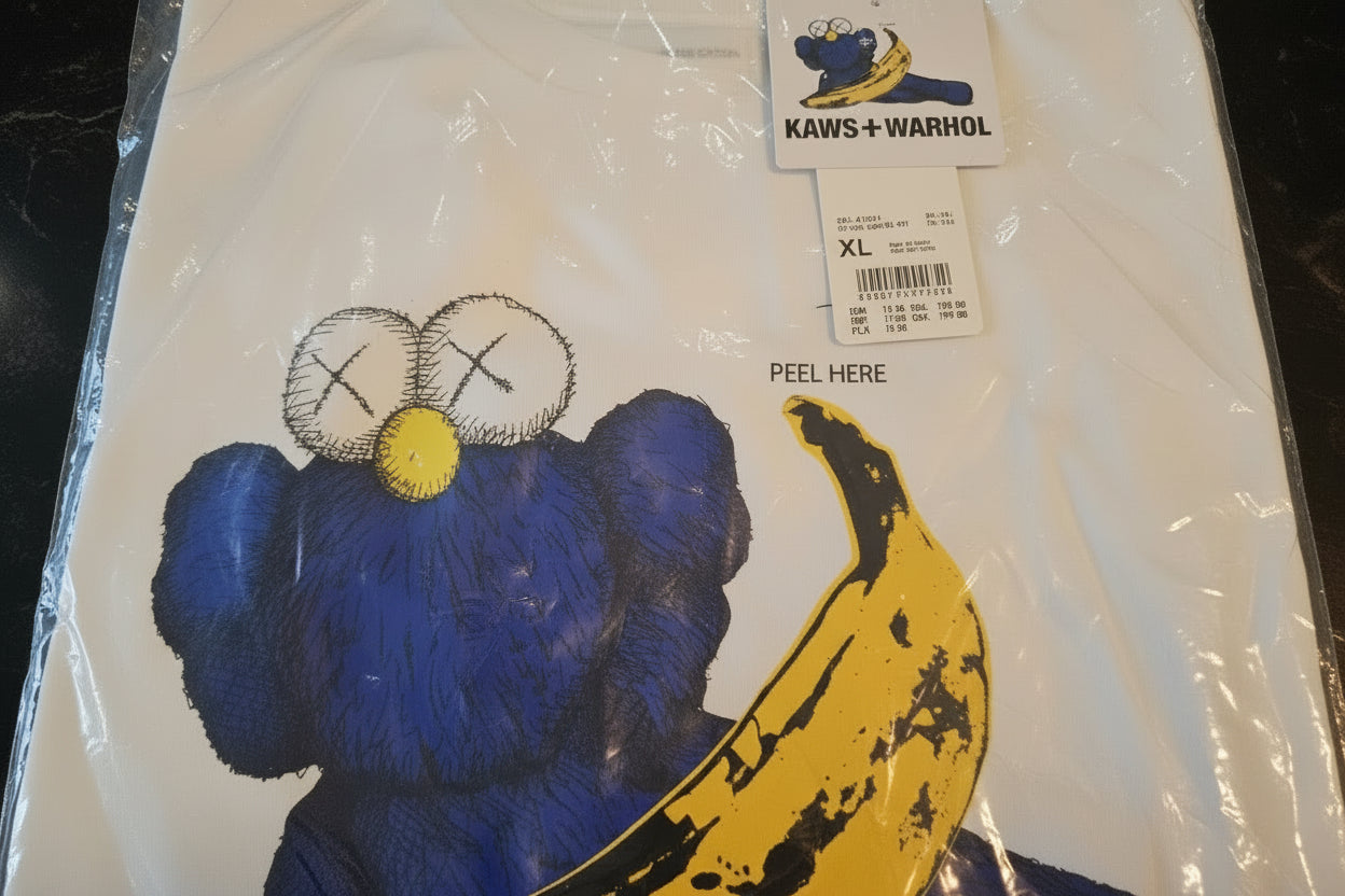 Uniqlo Kaws x Andy Warhol White T-shirt Size L Banana Crew Neck,  Rare